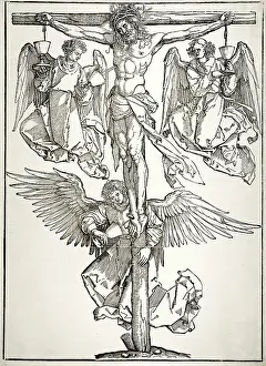Crucified: Christ on the cross with three angels