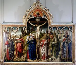 Crucified: Christ crucified, centre, with Virgin Mary and