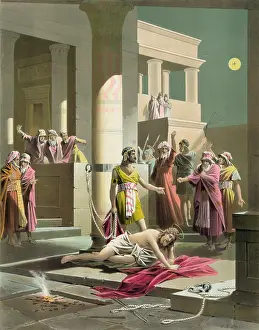 Scourging: Christ falls exhausted after the scourging