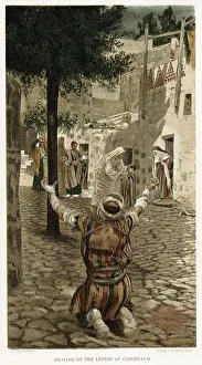 Tissot: Christ healing the lepers at Capernaum. Mark