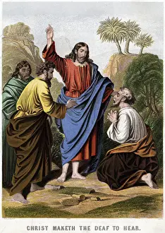 Deaf: Christ making the deaf to hear. Kronheim chromolithograph