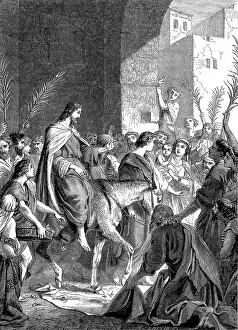 Blessed: Christ riding into Jerusalem on an ass. Hosanna;