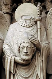 Persecution: Christian martyr Saint Denis (D. 270) holding his head. Port