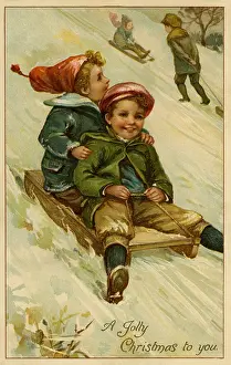 Hurtling: Christmas. 2 boys on a sledge