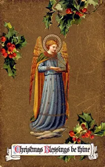 Blessings: Christmas angel with holly