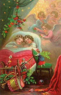 Awaking: Christmas angels over children's bed