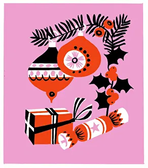 Esme: Christmas balls, holly, cracker and parcel