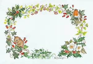 Babington: Christmas border with robin and mouse