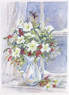 Sill: Christmas Bouquet in a blue and white jug