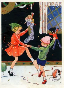 Garlands: Christmas card, children dancing