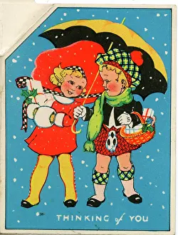 Kilt: Christmas card, children in the snow