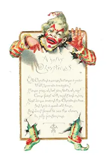 Pompom: Christmas card with a clown breaking through