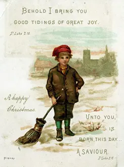 Quotation: Christmas card, Crossing sweeper in snow