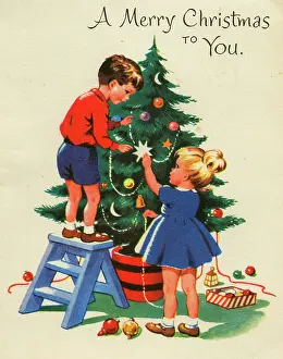 Decorating: Christmas card, Dressing the Christmas Tree