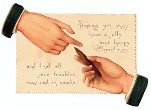 Serrated: Christmas card with two hands and a cigar