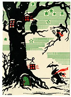 Bunny: Christmas card, rabbit and owl