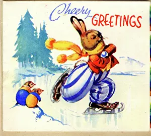Bunny: Christmas card, Rabbit skating on ice