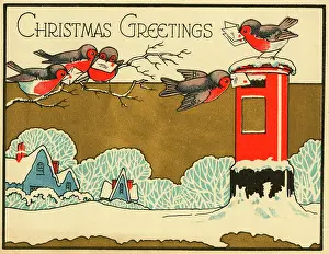 Posting: Christmas card, Robins posting Christmas Greetings