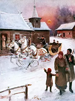 Sleigh: Christmas card, Russian snow scene