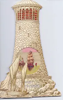 Christmas card in the shape of a lighthouse