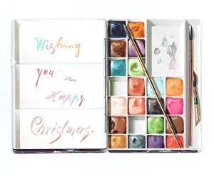 Paintbox: Christmas card in the shape of an open paintbox