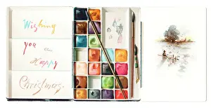 Paintbox: Christmas card in the shape of an open paintbox