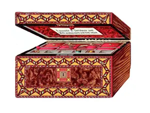 Marquetry: Christmas card in the shape of a sewing box