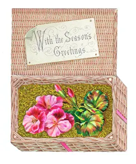 Geraniums: Christmas card in the shape of a wickerwork basket