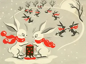 Bunny: Christmas card, skating rabbits