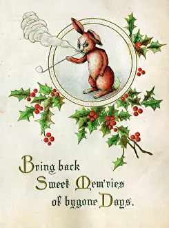 Bring: Christmas card, smoking rabbit with holly