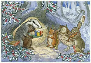 Christmas Cheer - badger bringing hot drinks
