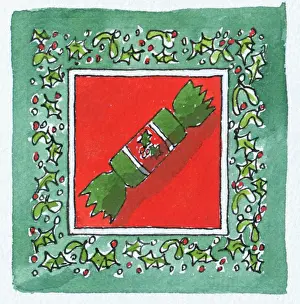 Crossland: Christmas Cracker with border of holly and mistletoe