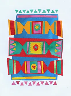 Triangles: Three Christmas Crackers on blue background