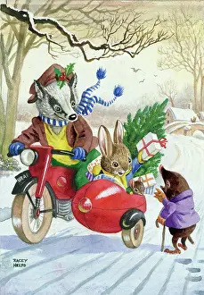 Racey: Christmas Delivery - badger on motorcycle