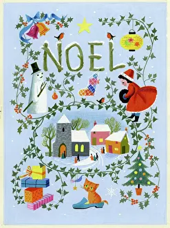 Motifs: Christmas design with village in the snow