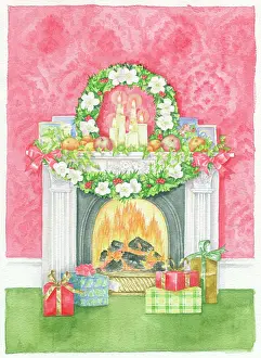 Mantlepiece: Christmas fireplace with presents
