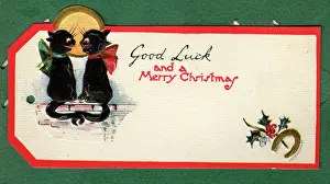 Horseshoe: Christmas gift tag with two black cats