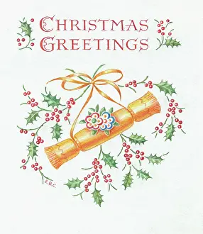 Bertha: Christmas Greetings with cracker and holly