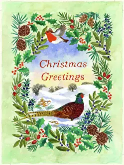 Kember: Christmas Greetings with robin and pheasant