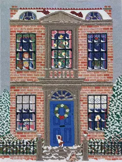 Storey: Christmas House ' children & tree in windows