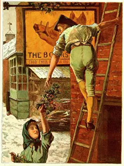 Decorating: Christmas Morning - Decorating the Signboard