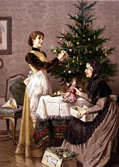 Gartenlaube: Christmas, mother decorating Christmas tree