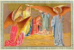 Angelic: Christmas nativity scene in the manger with angels