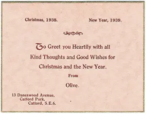 Catford: Christmas and New Year printed greetings card