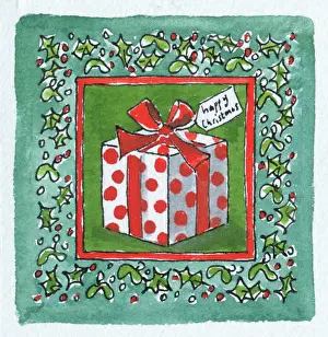 Crossland: Christmas Parcel with border of holly and mistletoe