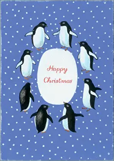 Margery: Christmas Penguins ? 8 penguins in oval