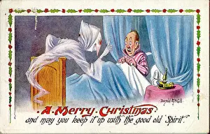 The Donald Mcgill Archive Collection: Christmas postcard, Man in bed sees a ghost