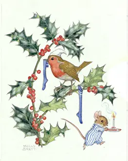 Christmas robin and mouse by Molly Brett