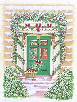 Groucutt: Christmas scene with green front door