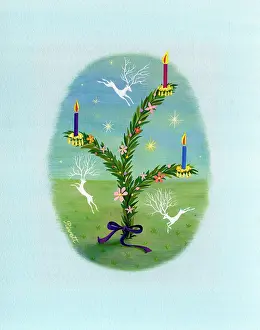 Stags: Christmas spray with candles and stags